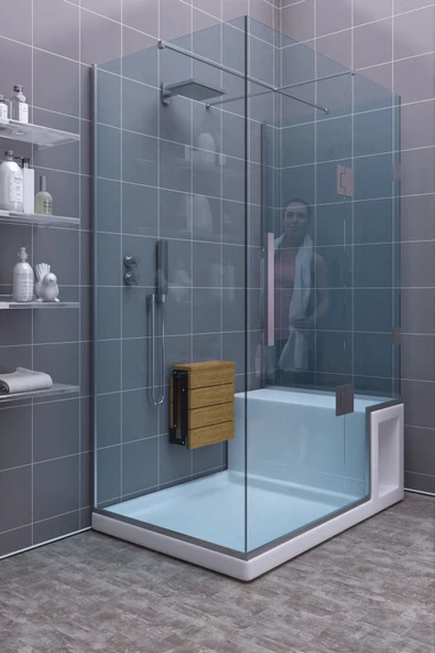 mokaparkavm Ahşap Duvara Monte Katlanabilir Metal Ayaklı Banyo Taburesi - 2