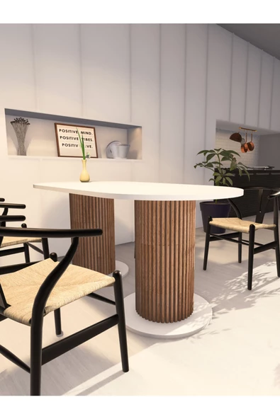 mokaparkavm Oval Dekoratif Ahşap Ayaklı 6 Kişilik Yemek Masası Mutfak Masası - 2