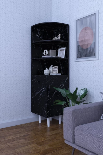 mokaparkavm 3 Raflı Tek Kapaklı Modern Ayaklı Vitrin Gümüşlük Çok Amaçlı Dolap - 2