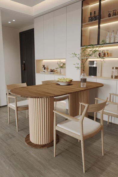 mokaparkavm Oval Dekoratif Ahşap Ayaklı 6 Kişilik Yemek Masası Mutfak Masası