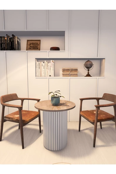 mokaparkavm Ahşap Ayaklı Yuvarlak Dekoratif Orta Sehpa Zigon Sehpa - 2