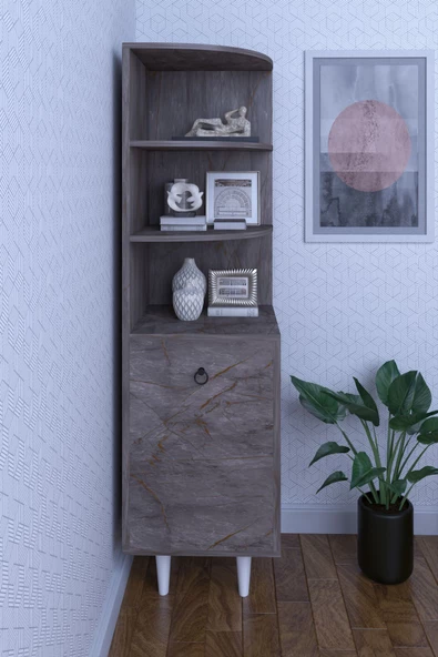 mokaparkavm 3 Raflı Tek Kapaklı Modern Ayaklı Vitrin Gümüşlük Çok Amaçlı Dolap