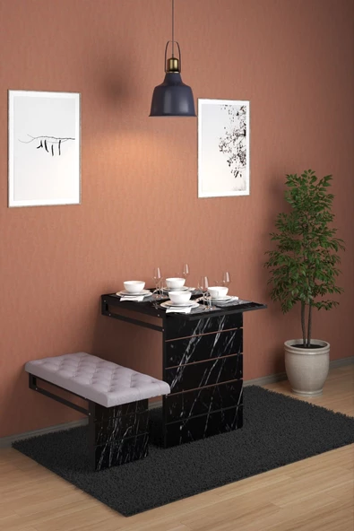 mokaparkavm Katlanır Raylı Dikdörtgen Tek Tabureli Dekoratif Mutfak Masası Yemek Masası