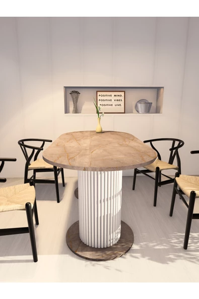 mokaparkavm Oval Dekoratif Ahşap Ayaklı 6 Kişilik Yemek Masası Mutfak Masası - 3