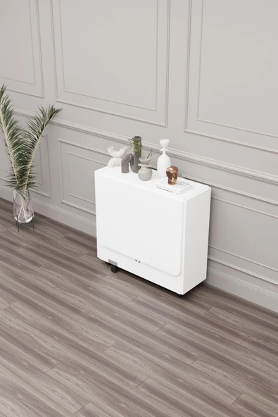 mokaparkavm 4 Tabureli Tekerlekli Dikdörtgen Açılır Kapanır Kolay Kurulumlu Pratik Mutfak Masası Yemek Masası - 4