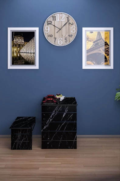 mokaparkavm Tabureli Duvara Monte Açılır Kapanır Metal Ayaklı Dikdörtgen 2 Kişilik Mutfak Masası Yemek Masası - 2