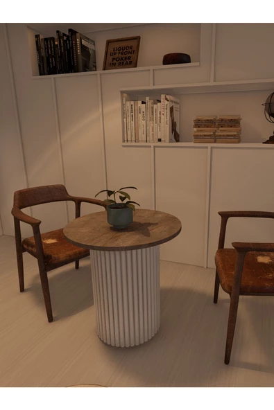 mokaparkavm Ahşap Ayaklı Yuvarlak Dekoratif Orta Sehpa Zigon Sehpa - 4