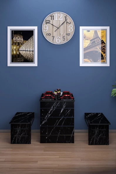 mokaparkavm FİRUZE Duvara Monte Katlanabilir 2 Tabureli Pratik Yemek Masası - 2