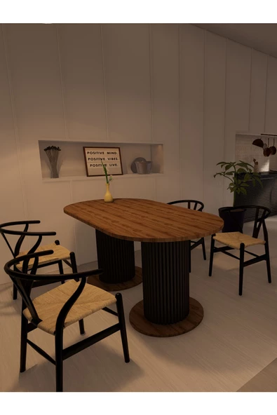 mokaparkavm Oval Dekoratif Ahşap Ayaklı 6 Kişilik Yemek Masası Mutfak Masası - 4