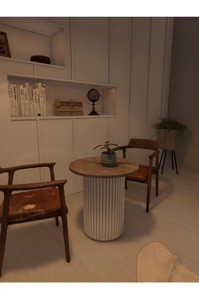 mokaparkavm Ahşap Ayaklı Yuvarlak Dekoratif Orta Sehpa Zigon Sehpa - 3