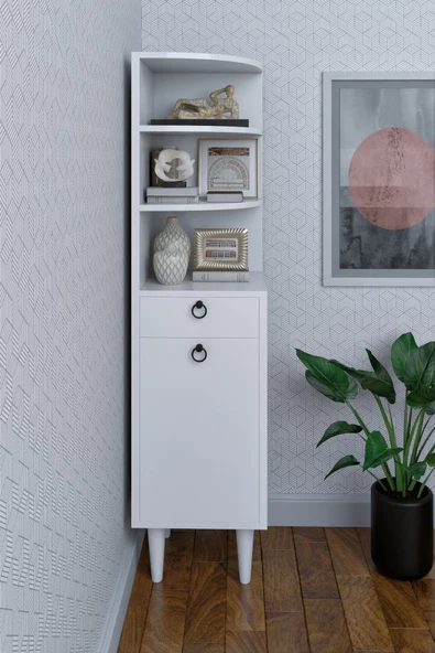 mokaparkavm 3 Raflı Tek Kapaklı Modern Ayaklı Tek Çekmeceli  Vitrin Gümüşlük Çok Amaçlı Dolap - 2