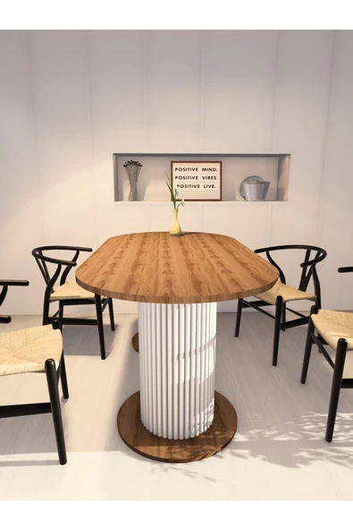 mokaparkavm Oval Dekoratif Ahşap Ayaklı 6 Kişilik Yemek Masası Mutfak Masası - 3