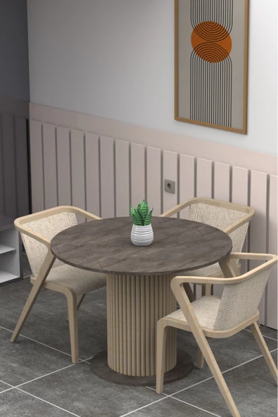 mokaparkavm Yuvarlak Modern Ahşap Ayaklı 4 Kişilik Şık Yemek Masası Mutfak Masası - 2