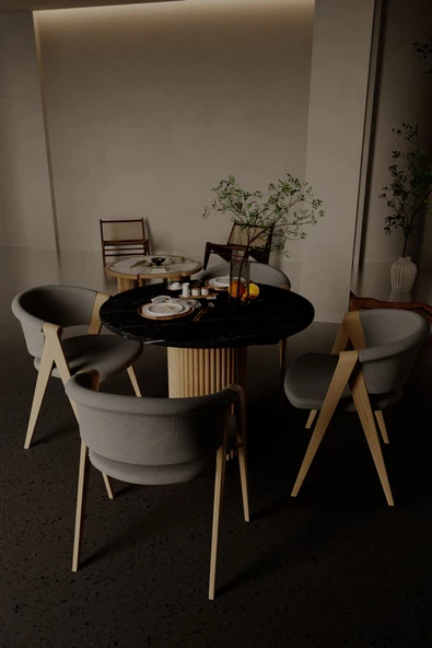 mokaparkavm Yuvarlak Modern  Ahşap Ayaklı 4 Kişilik  Şık Yemek Masası Mutfak Masası - 4