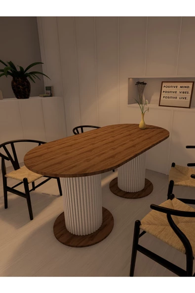 mokaparkavm Oval Dekoratif Ahşap Ayaklı 6 Kişilik Yemek Masası Mutfak Masası - 5