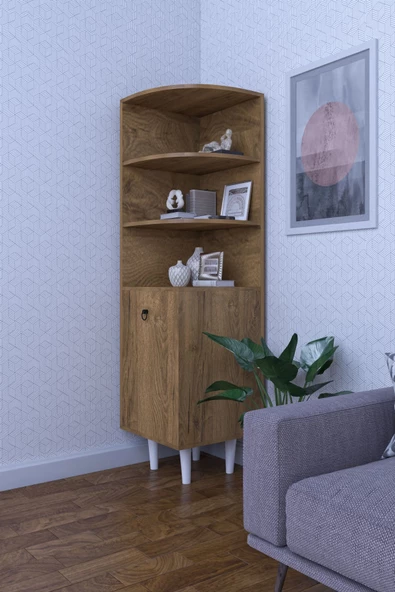 mokaparkavm 3 Raflı Tek Kapaklı Modern Ayaklı Vitrin Gümüşlük Çok Amaçlı Dolap