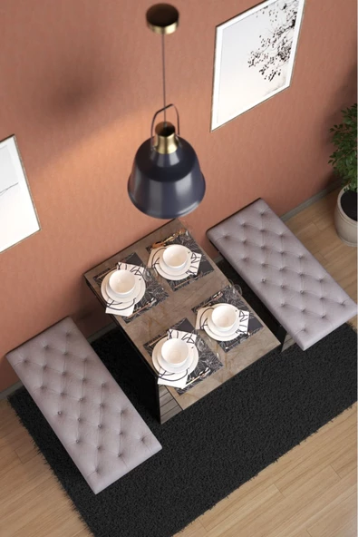 mokaparkavm Açılır Kapanır 4 Kişilik Çift  Tabureli Dikdörtgen Pratik Yemek Masası Mutfak Masası - Resim 3