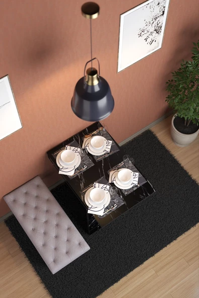 mokaparkavm Katlanır Raylı Dikdörtgen Tek Tabureli Dekoratif Mutfak Masası Yemek Masası - 2