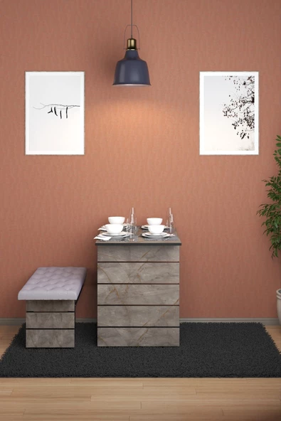 mokaparkavm Katlanır Raylı Dikdörtgen Tek Tabureli Dekoratif Mutfak Masası Yemek Masası - 2