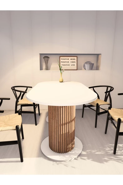 mokaparkavm Oval Dekoratif Ahşap Ayaklı 6 Kişilik Yemek Masası Mutfak Masası - 3