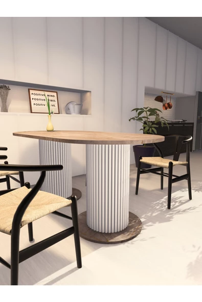 mokaparkavm Oval Dekoratif Ahşap Ayaklı 6 Kişilik Yemek Masası Mutfak Masası - 2