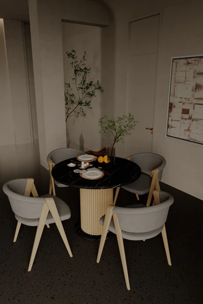 mokaparkavm Yuvarlak Modern  Ahşap Ayaklı 4 Kişilik  Şık Yemek Masası Mutfak Masası - 3