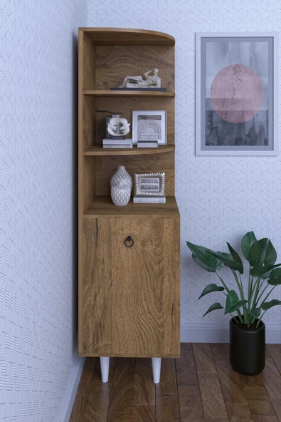 mokaparkavm 3 Raflı Tek Kapaklı Modern Ayaklı Vitrin Gümüşlük Çok Amaçlı Dolap - 2