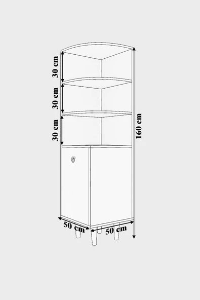 mokaparkavm 3 Raflı Tek Kapaklı Modern Ayaklı Vitrin Gümüşlük Çok Amaçlı Dolap - 4