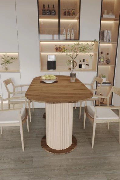 mokaparkavm Oval Dekoratif Ahşap Ayaklı 6 Kişilik Yemek Masası Mutfak Masası - 3