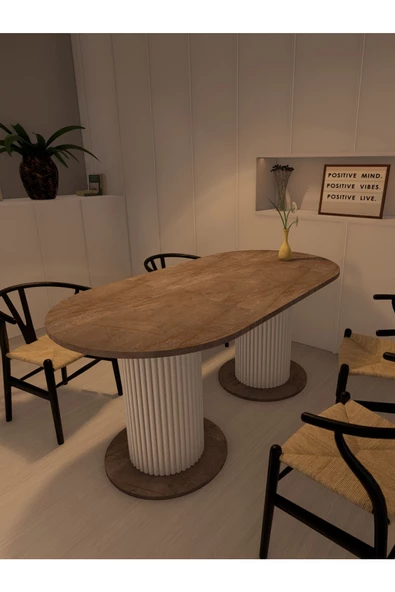mokaparkavm Oval Dekoratif Ahşap Ayaklı 6 Kişilik Yemek Masası Mutfak Masası - 5
