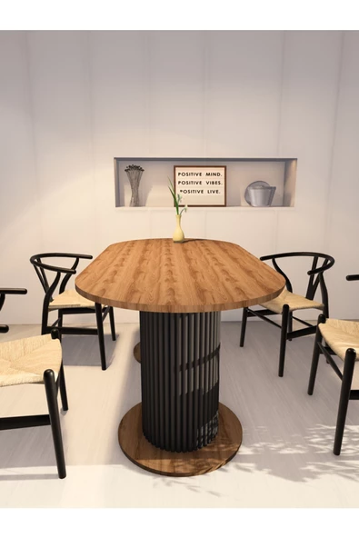 mokaparkavm Oval Dekoratif Ahşap Ayaklı 6 Kişilik Yemek Masası Mutfak Masası - 3