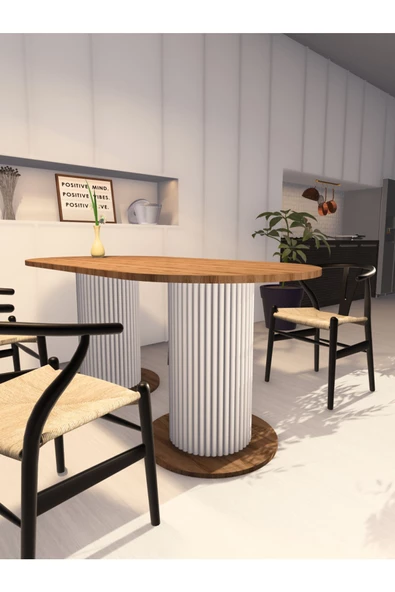 mokaparkavm Oval Dekoratif Ahşap Ayaklı 6 Kişilik Yemek Masası Mutfak Masası - 2