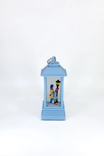 Romantik Kış Masalı Işıklı Kar Küresi - Sevgililer Mavi - 6