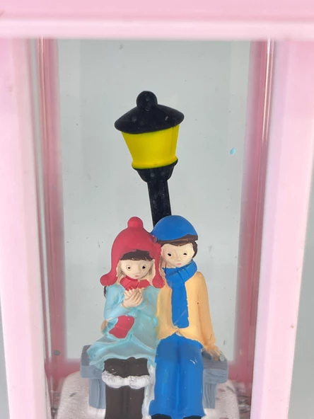 Romantik Kış Masalı Işıklı Kar Küresi - Sevgililer Pembe - 5