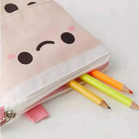 Valkyrie Sevimli Gülen Yüz Uzayabilen Teleskopik Kalem Kutu Makyaj Çantası Çok Amaçlı Çanta - 11