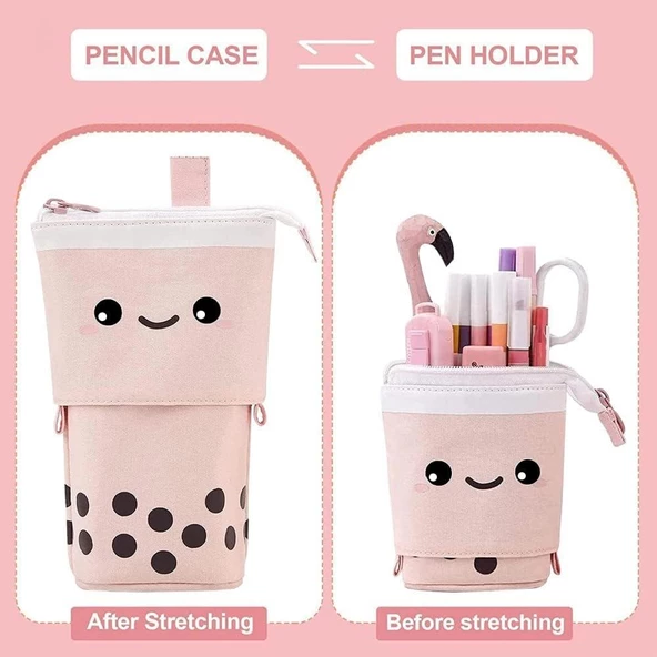 Valkyrie Sevimli Gülen Yüz Uzayabilen Teleskopik Kalem Kutu Makyaj Çantası Çok Amaçlı Çanta - 8