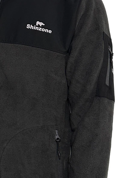 Erkek Regular Fit Fermuarlı Cepli Polar Füme Sweatshirt - 2