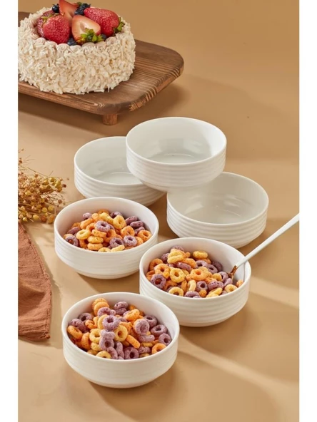 Cooker Emboss 6'lı 12 Cm Porselen Joker Kase Çorba Kahvaltılık Ikramlık Çerezlik Set - 2