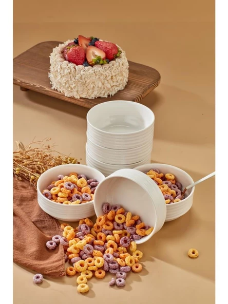 Cooker Emboss 6'lı 12 Cm Porselen Joker Kase Çorba Kahvaltılık Ikramlık Çerezlik Set