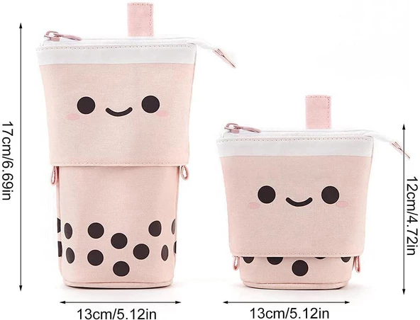 Valkyrie Sevimli Gülen Yüz Uzayabilen Teleskopik Kalem Kutu Makyaj Çantası Çok Amaçlı Çanta - 10