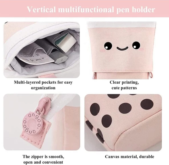 Valkyrie Sevimli Gülen Yüz Uzayabilen Teleskopik Kalem Kutu Makyaj Çantası Çok Amaçlı Çanta - 6