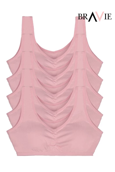 Bravie Geniş Askılı Yumuşak Süngerli Kız Çocuk Pamuk Büstiyer 5'li Paket Toz Pembe - Resim 2