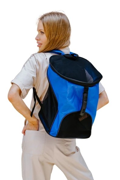 Evene Mavi Kedi Taşıma Çantası Siyah Fileli Küçük Boy Uçak Için Uygun Hava Alan Sırt Çantası ürün görseli 1