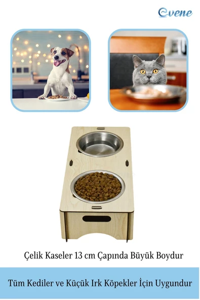 Evene Kedi Mama Kabı Kedi Su Kabı Kedi Mama ve Su Kabı Kedi Yemek Kabı 2 Çelik Kase Model 5 Açık Meşe - 4