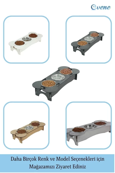 Evene Mama Su Kabı Paslanmaz Çelik Taslı 3'lü Ahşap Kedi Ve Köpek Suluk Kemik Model - Resim 7