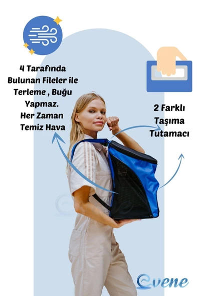 Evene Mavi Kedi Taşıma Çantası Siyah Fileli Küçük Boy Uçak Için Uygun Hava Alan Sırt Çantası - Resim 4