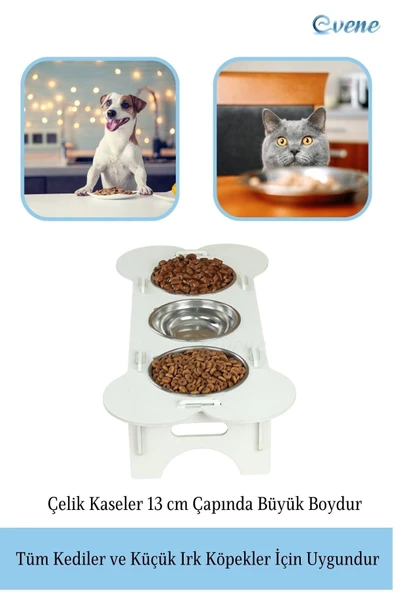 Evene Mama Su Kabı Paslanmaz Çelik Taslı 3'lü Ahşap Kedi Ve Köpek Suluk Kemik Model - Resim 3