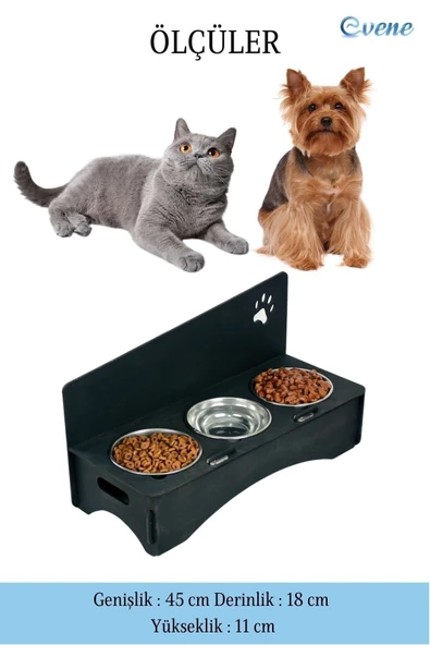 Evene Mama Su Kabı Paslanmaz Çelik Taslı 3'lü Ahşap Kedi Ve Köpek Suluk Patili Model - Resim 2