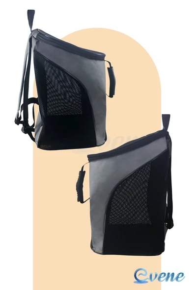 Evene Kedi Çantası Gri Kedi Taşıma Seyahat Sırt Evcil Hayvan Çantası Fileli Kalın El Tutamaçlı - Resim 5