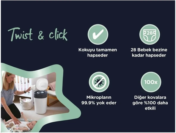 Tommee Tippee Twist & Click Çöp Poşeti Yedek Kartuş (3 Lü Set) - 6